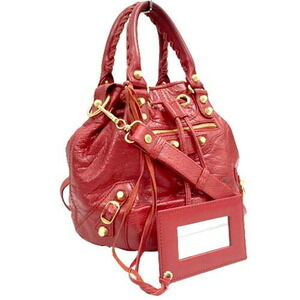 Balenciaga The Giant Pom Shoulder Bag red leather card mirror